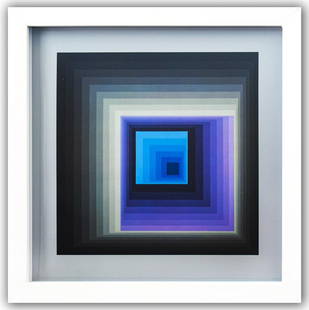 Victor Vasarely- Heliogravure Print "Reytey": Artist: Victor Vasarely. Medium: Heliogravure Print. Title: Reytey. Size: 10" x 10". Measures approx. 12" x 12" (framed). Additional: Custom Framed. Reference#: 21434.