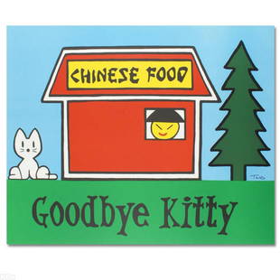 Goodbye Kitty Limited Edition Lithograph (37" x 30") by Todd Goldman, Numbered and Hand Signed with: Pop artist Todd Goldman is known all across the globe for his whip-smart and wickedly funny puns and pictures! "Goodbye Kitty" is a limited edition lithograph on paper, numbered and hand signed by Tod