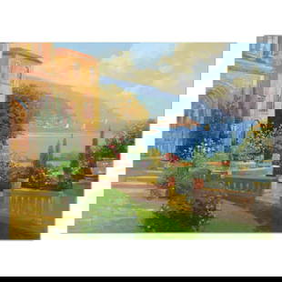 Ming Feng, "Majestic Riviera" Original Oil Painting on Canvas, Hand Signed with Letter of: Majestic Riviera is an original oil painting on stretched canvas by Ming Feng, hand signed by the artist. Includes Letter of Authenticity. Measures approx. 40" x 30" (image). Reference#: 58627.