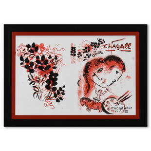 Marc Chagall (1887-1985), "Lithographe III" Framed Original Lithograph, Plate Signed with Letter of: Lithographe III is an original lithograph on paper by Marc Chagall (1887-1985), bearing the plate signature of the artist. This piece comes custom framed. Includes Letter of Authenticity. Measures app