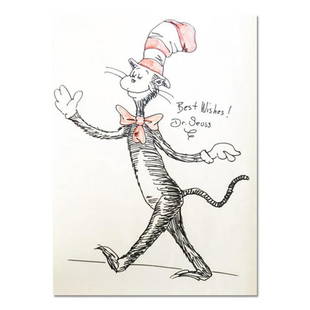 Dr. Seuss (1904-1991), "Cat in the Hat Takes a Walk" Hand Signed Original Drawing with Letter of: Cat in the Hat Takes a Walk is an original drawing on paper by Dr. Seuss. The piece is hand signed and comes with a letter of authenticty. Measures approximately 17" x 11". Reference#: 58573.