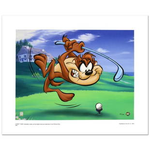 Taz Tee Off Limited Edition Giclee from Warner Bros., Numbered with Hologram Seal and Certificate of: Taz Tee Off is a limited edition giclee on paper from Warner Bros., numbered with hologram seal of Authenticity. Also, includes Certificate of Authenticity! Measures approx. 20" x 16" (with border), 1