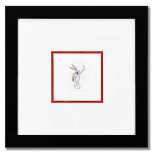 Bugs Bunny Framed Limited Edition Etching with Hand-Tinted Color Numbered with Letter of: Bugs Bunny is a limited edition etching on paper with hand-tinted coloring from Warner Bros, numbered and dated 1999. This piece comes framed. Measures approximately 14" x 14" (frame), 2.5" x 2.5" (im