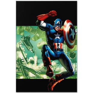 Marvel Comics "Captain America: Man Out Of Time #4" Numbered Limited Edition Giclee on Canvas by: A piece of comic book history, this limited edition, from original art by Bryan Hitch, depicts the heroic Captain America. British artist Bryan Hitch was inspired by comic books at an early age. Not o