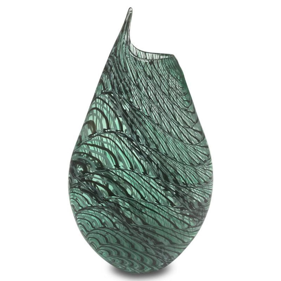 Seguso-Murano Glass, "Green & Black Vase" Hand Blown Glass Vase, Hand Signed with Letter of (1 of 3)