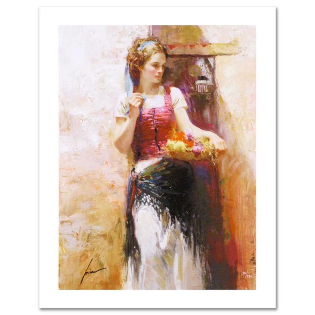 Pino (1939-2010) "The Flower Basket" Limited Edition Giclee. Numbered and Hand Signed; Certificate (1 of 2)