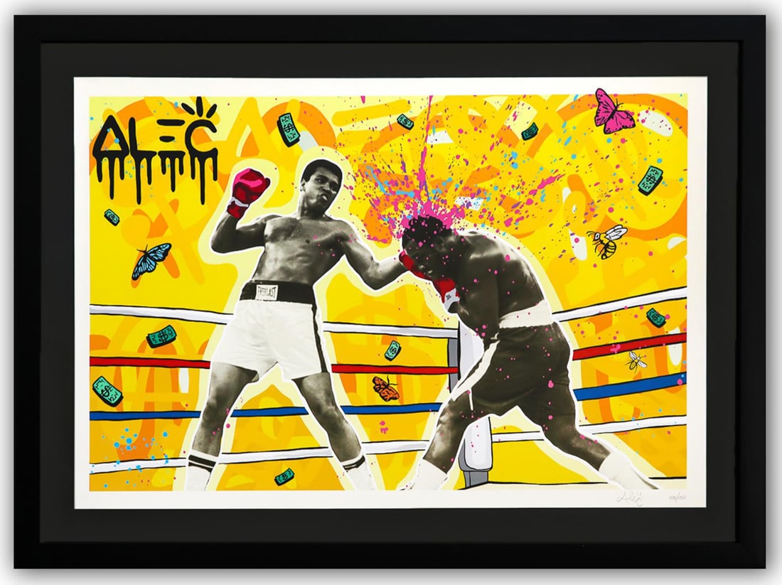 Alec Monopoly- GICLEE ON HEAVY WATERCOLOR PAPER "The Greatest of All Time": Artist: Alec Monopoly. Medium: GICLEE ON HEAVY WATERCOLOR PAPER. Title: The Greatest of All Time. Size: 24" x 36". Measures approx. 31" x 43" (framed). Signature: Hand Signed and Numbered by the artis