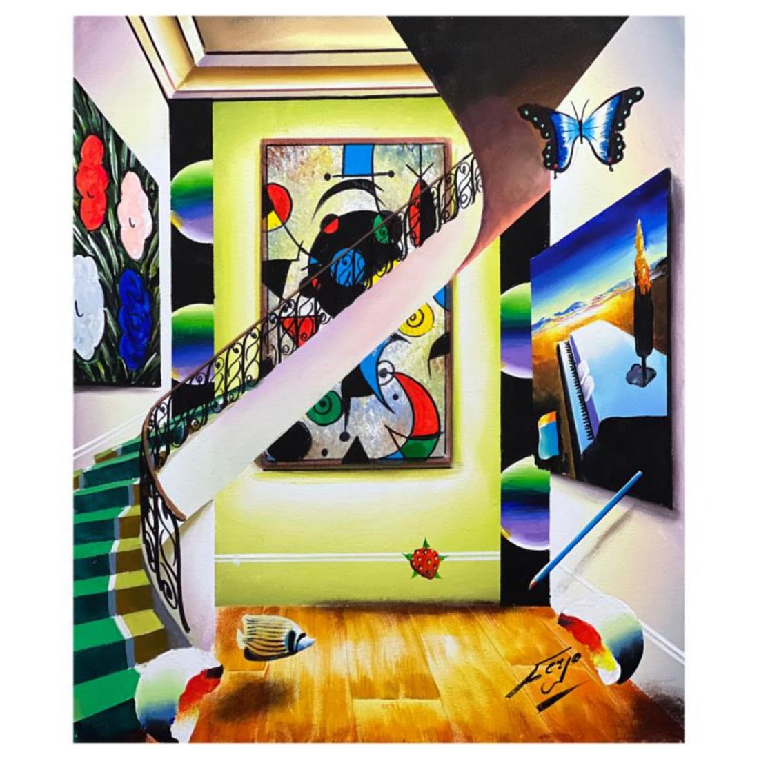 Ferjo "Art is an Illusion" Hand Signed Original Painting on Canvas with Letter of Authenticity.: Art is an Illusion is an original painting, oil on stretched canvas, by Ferjo. Hand signed by the artist, this piece comes with a letter of authenticity. Measures approximately 24" x 20" (image). Refe