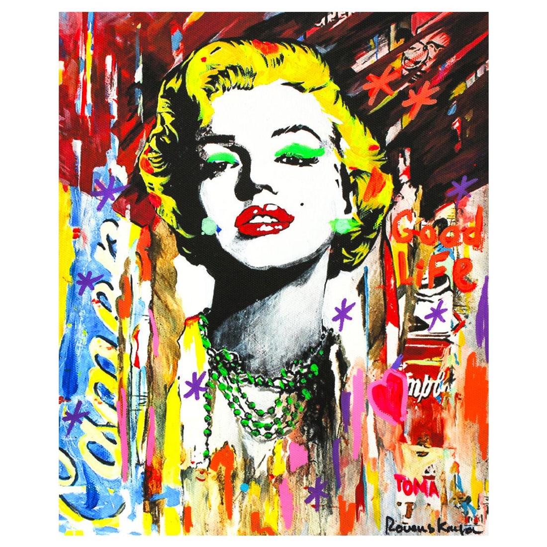 Nastya Rovenskaya- Mixed Media "Marilyn Monroe II": Artist: Nastya Rovenskaya. Medium: Mixed Media. Title: Marilyn Monroe II. Size: 10" x 8". Signature: Hand signed. Certificate of Authenticity: Is included. Reference#: 58292.