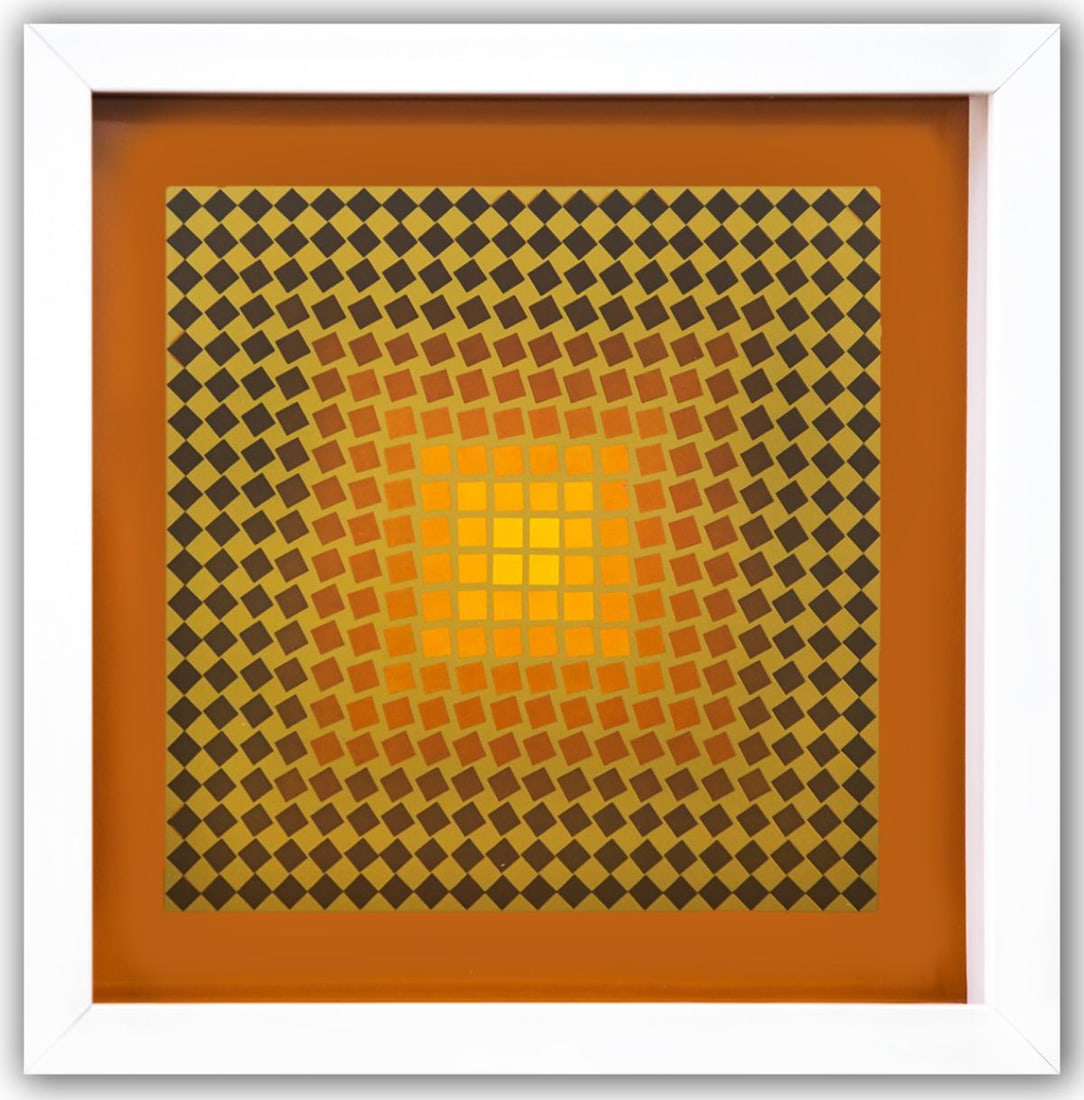 Victor Vasarely- Heliogravure Print "Untitled": Artist: Victor Vasarely. Medium: Heliogravure Print. Title: Untitled. Size: 10" x 10". Measures approx. 12" x 12" (framed). Additional: Custom Framed. Reference#: 21458.