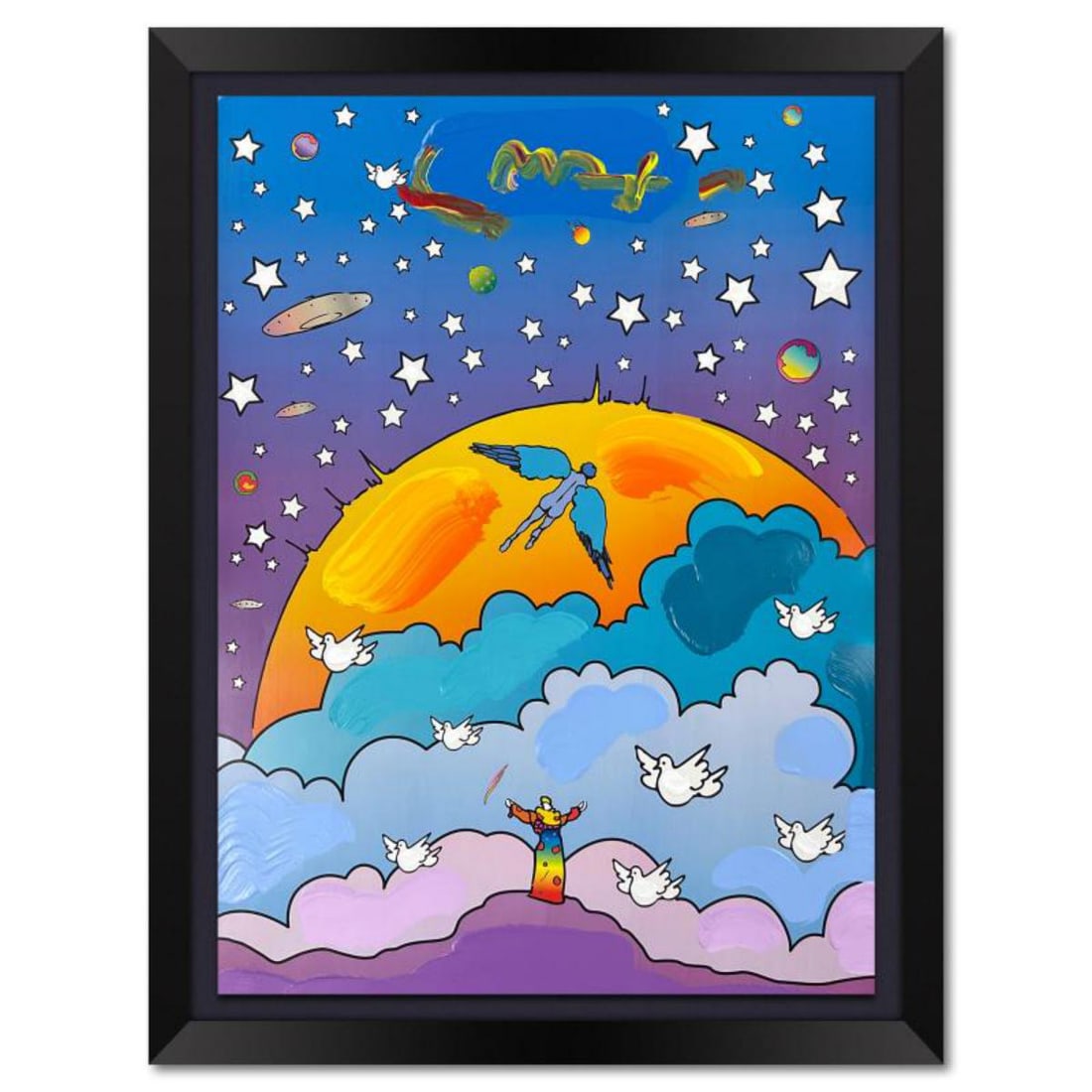 Peter Max, "Beginning of New Age" Framed One-of-a-Kind Acrylic Mixed Media, Hand Signed with (1 of 2)