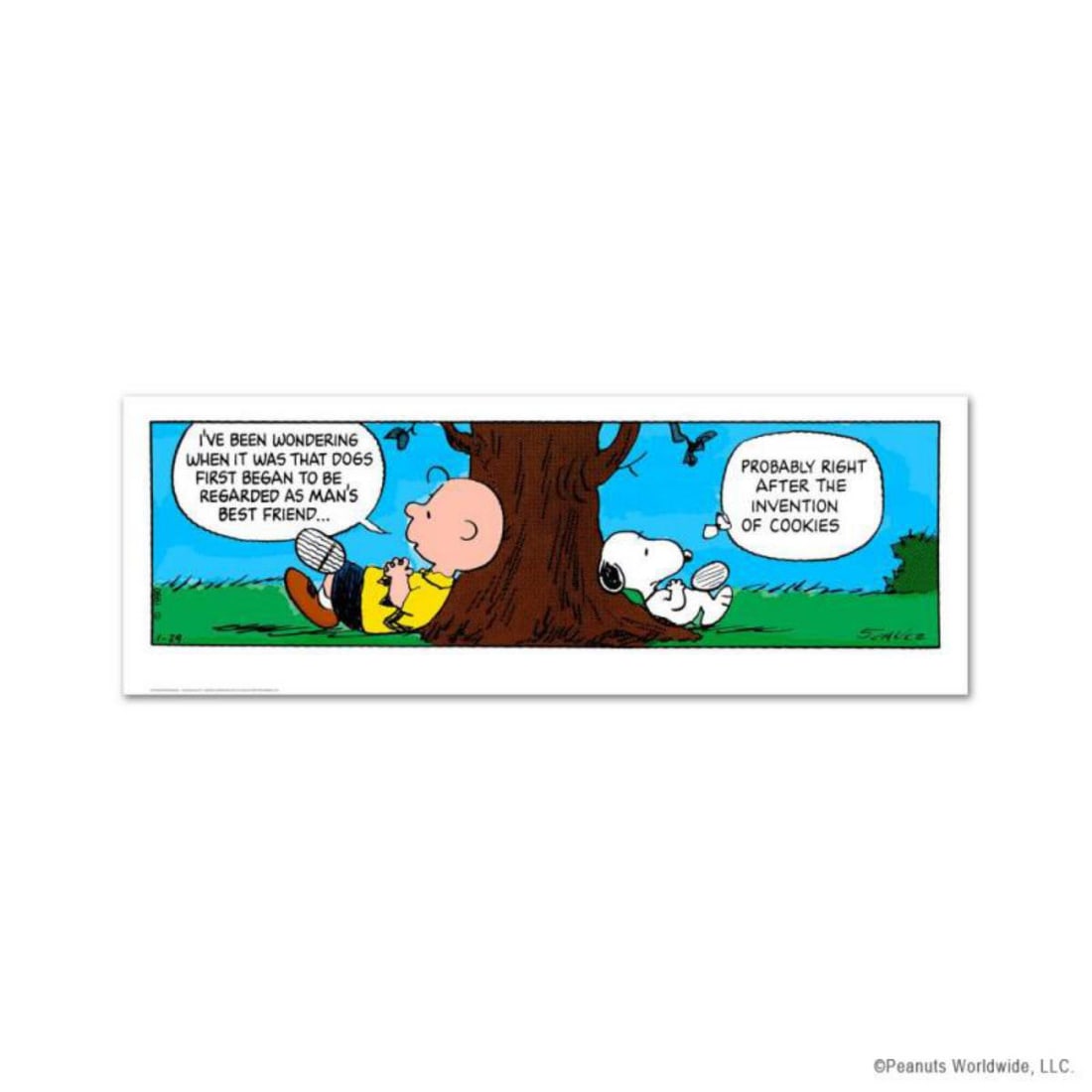 Peanuts, "Invention of Cookies" Hand Numbered Limited Edition Fine Art Print with Certificate of: A vibrant and striking edition portraying the simple yet emotive art of Charles. M. Schulz, creator of PEANUTS . You'll love the color, it really POPS in person! Bold and beautiful, with watercolour e