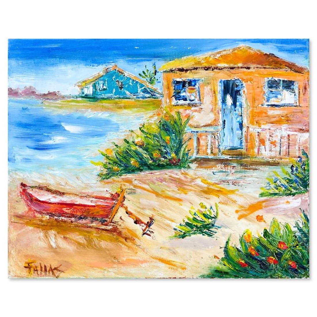 Elliot Fallas, "Beach Place" Original Oil Painting on Canvas, Hand Signed with Letter of (1 of 2)