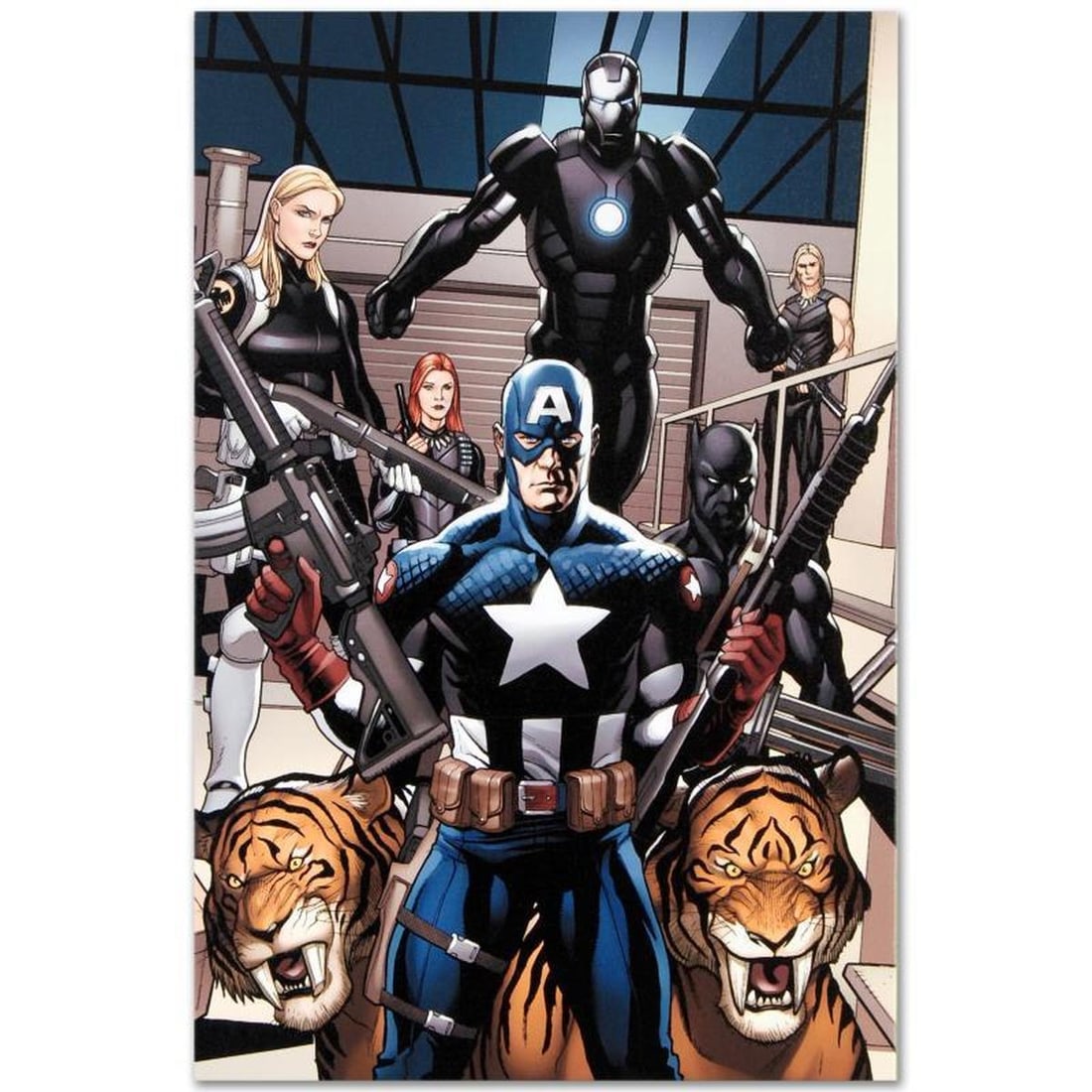Marvel Comics "Ultimate New Ultimates #3" Numbered Limited Edition Giclee on Canvas by Frank Cho: A piece of comic book history, this limited edition, from original art by Frank Cho, depicts Captain America, Black Panther, Carol Danvers, Iron Man, Shanna The She-Devil, Ka-Zar. A self-taught artist