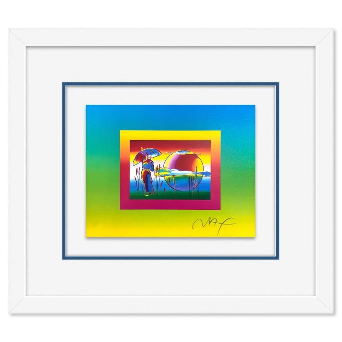 Peter Max, "Rainbow Umbrella Man on Blends" Framed Limited Edition Lithograph, Numbered and Hand (1 of 2)