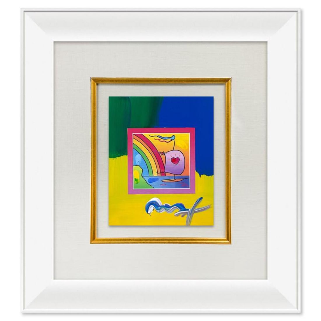 Peter Max, "Sailboat with Heart" Framed One-of-a-Kind Acrylic Mixed Media, Hand Signed with (1 of 2)