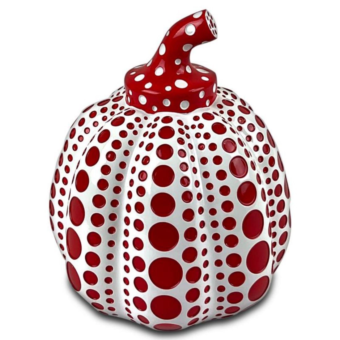 Yayoi Kusama, Lacquer-Painted Resin Pumpkin Sculpture (Red) with Letter of Authenticity. (1 of 2)