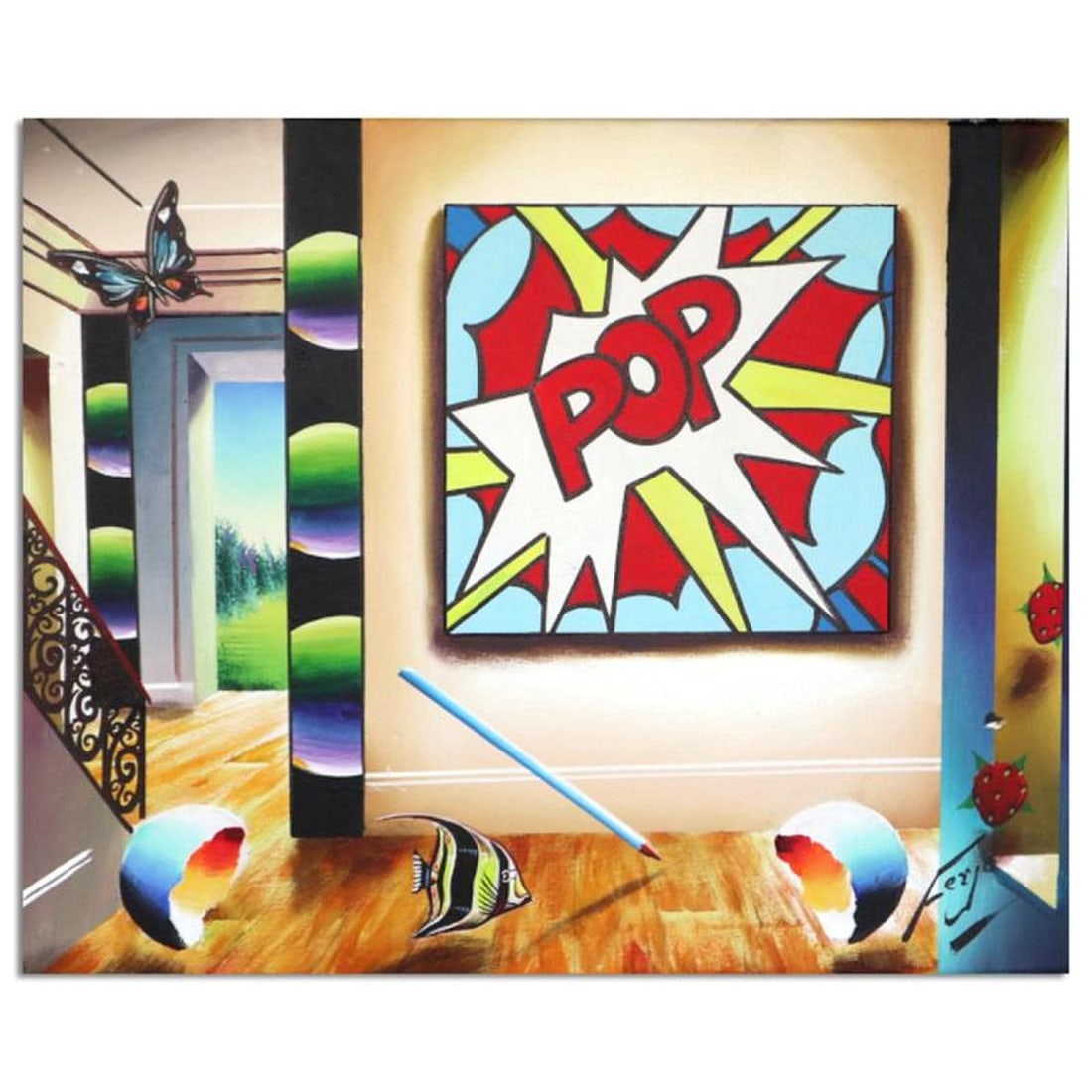 Ferjo "Pop Art" Hand Signed Original Painting on Canvas with Letter of Authenticity.: Pop Art is an original painting, oil on stretched canvas, by Ferjo. Hand signed by the artist, this piece comes with a letter of authenticity. Measures approximately 20" x 16" (image). Reference#: 607