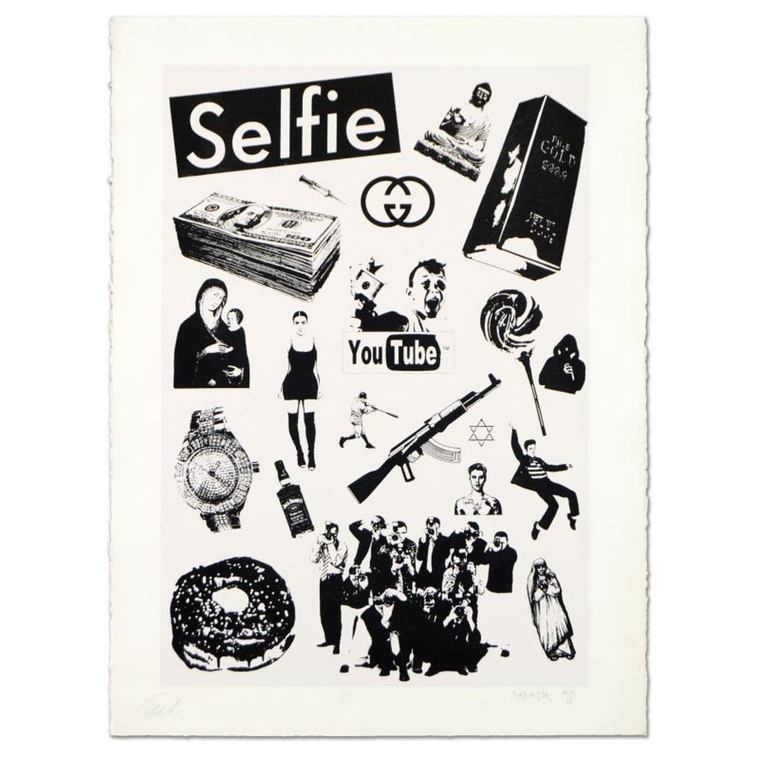 Padhia Avocado, "False Idols II: Plastic Jesus" Limited Edition Silkscreen, Numbered Hand Signed: False Idols II: Plastic Jesus is a limited edition silkscreen on deckle edge paper paper, numbered and hand signed by the artist. Includes Letter of Authenticity. Measures approx. Measures approx. 22"