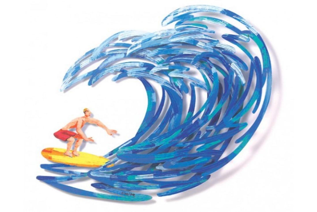 David Gerstein- Mixed Media Cutout Aluminum "Surfer": Artist: David Gerstein. Medium: Mixed Media Cutout Aluminum. Title: Surfer. Size: 43" x 49". Signature: Signed and numbered. Certificate of Authenticity: Is included. Additional: Edition of 295. Refer