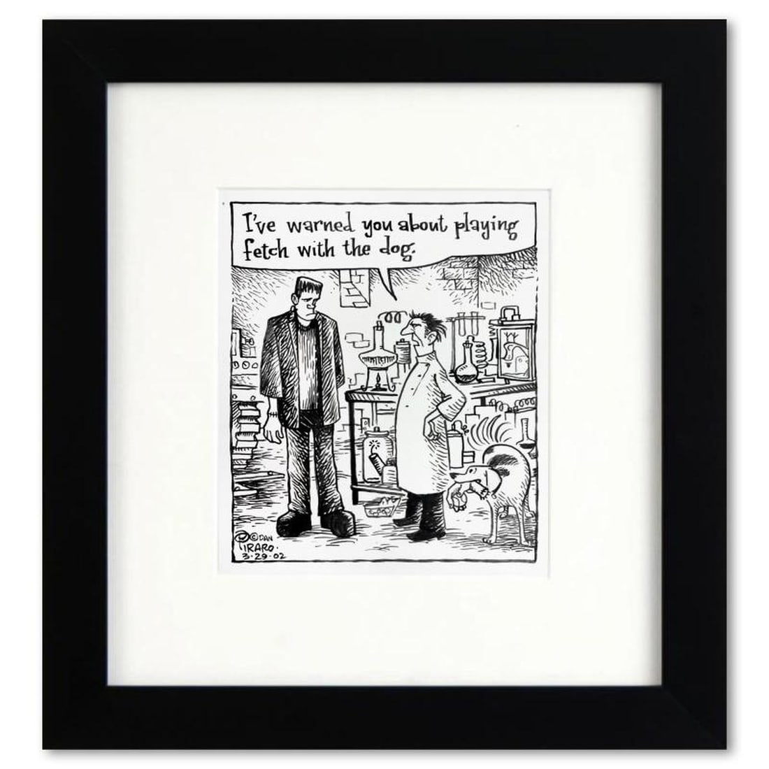 Bizarro, "Frankenstein Fetch" is a Framed Original Pen & Ink Drawing by Dan Piraro, Hand Signed with (1 of 1)