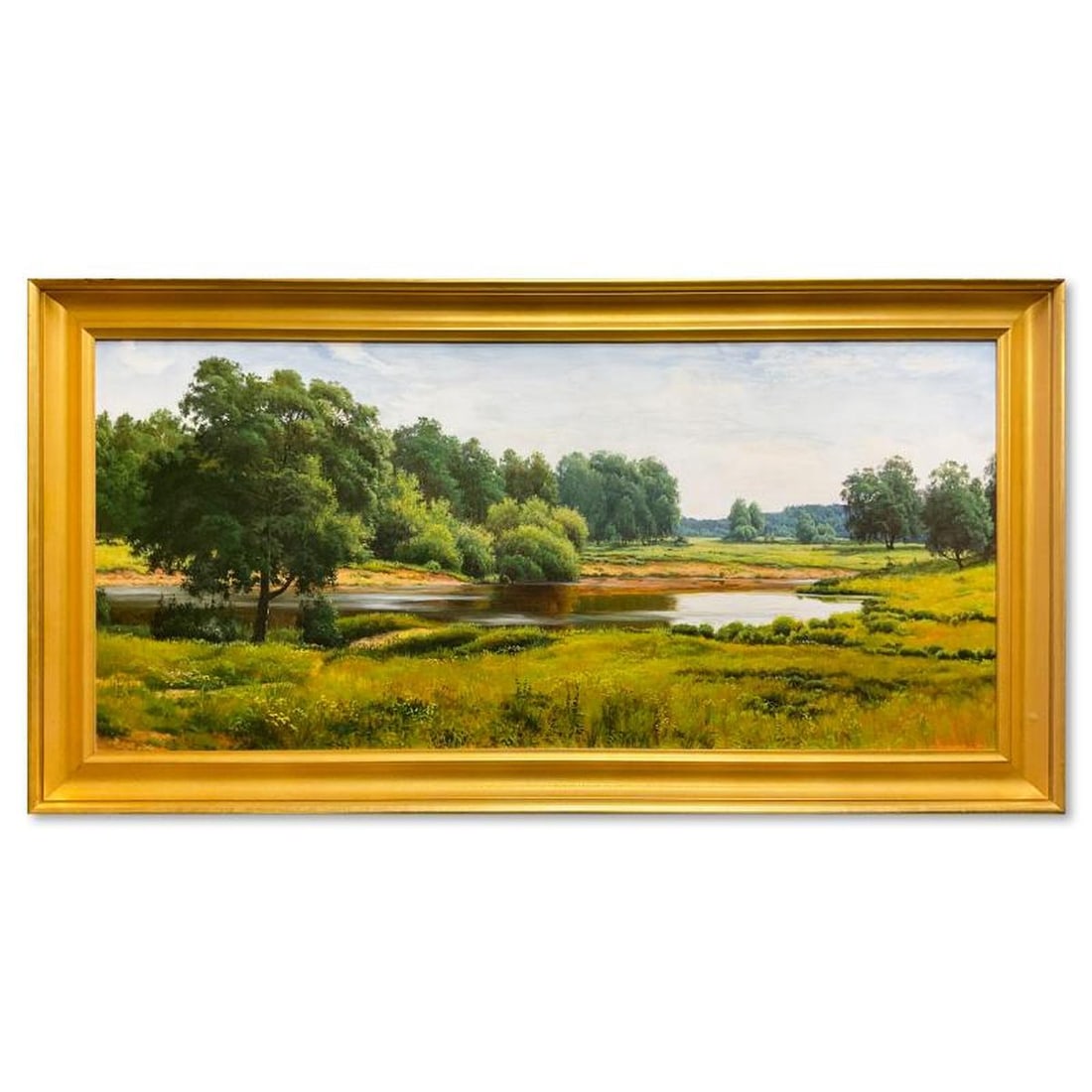 Igor Prishepa, "Meadow by the River" Framed Original Oil Painting on Canvas, Hand Signed with Letter (1 of 2)