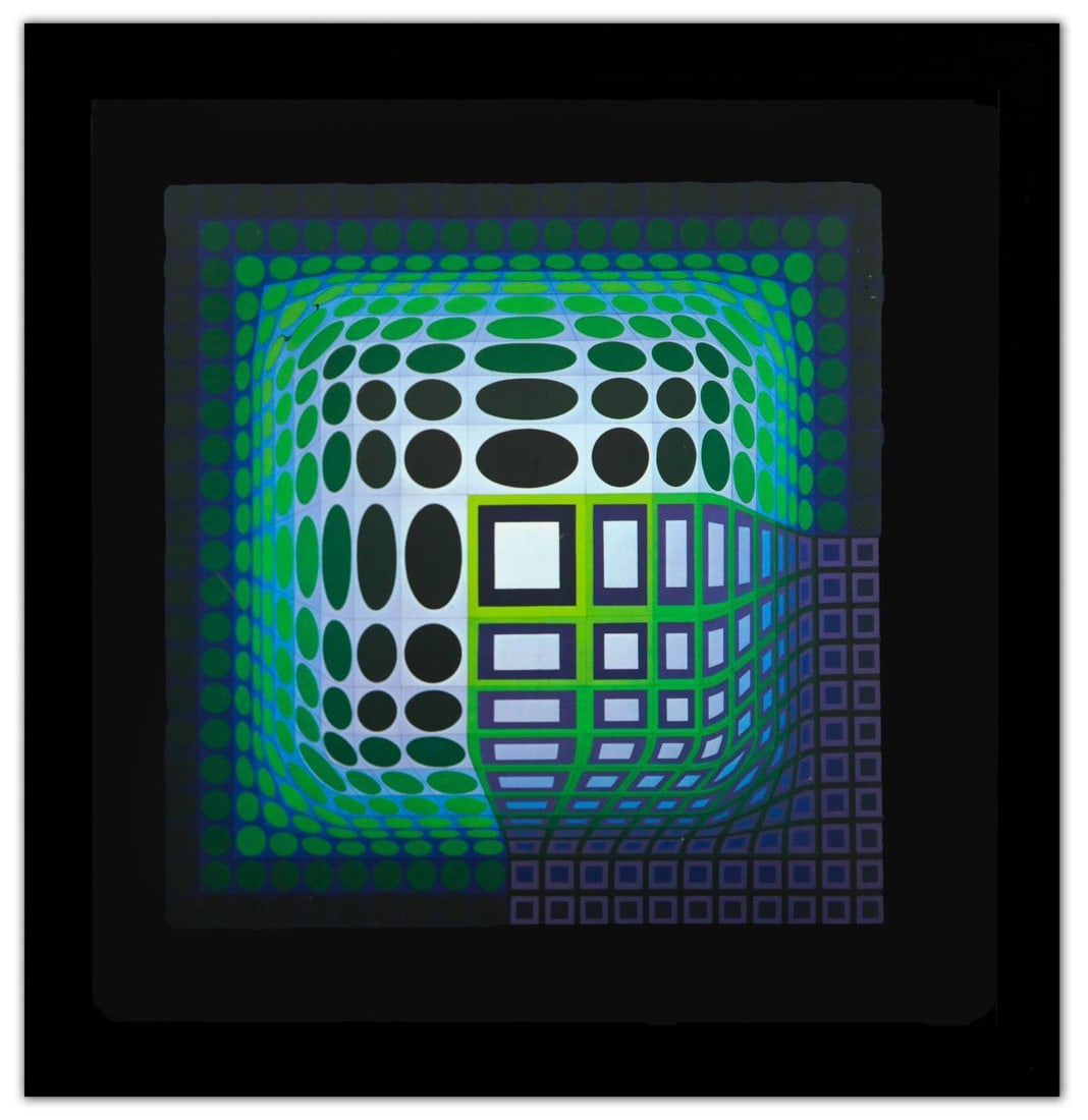 Victor Vasarely- Heliogravure Print "Untitled": Artist: Victor Vasarely. Medium: Heliogravure Print. Title: Untitled. Size: 10" x 10". Measures approx. 12" x 12" (framed). Additional: Custom Framed. Reference#: 21503.