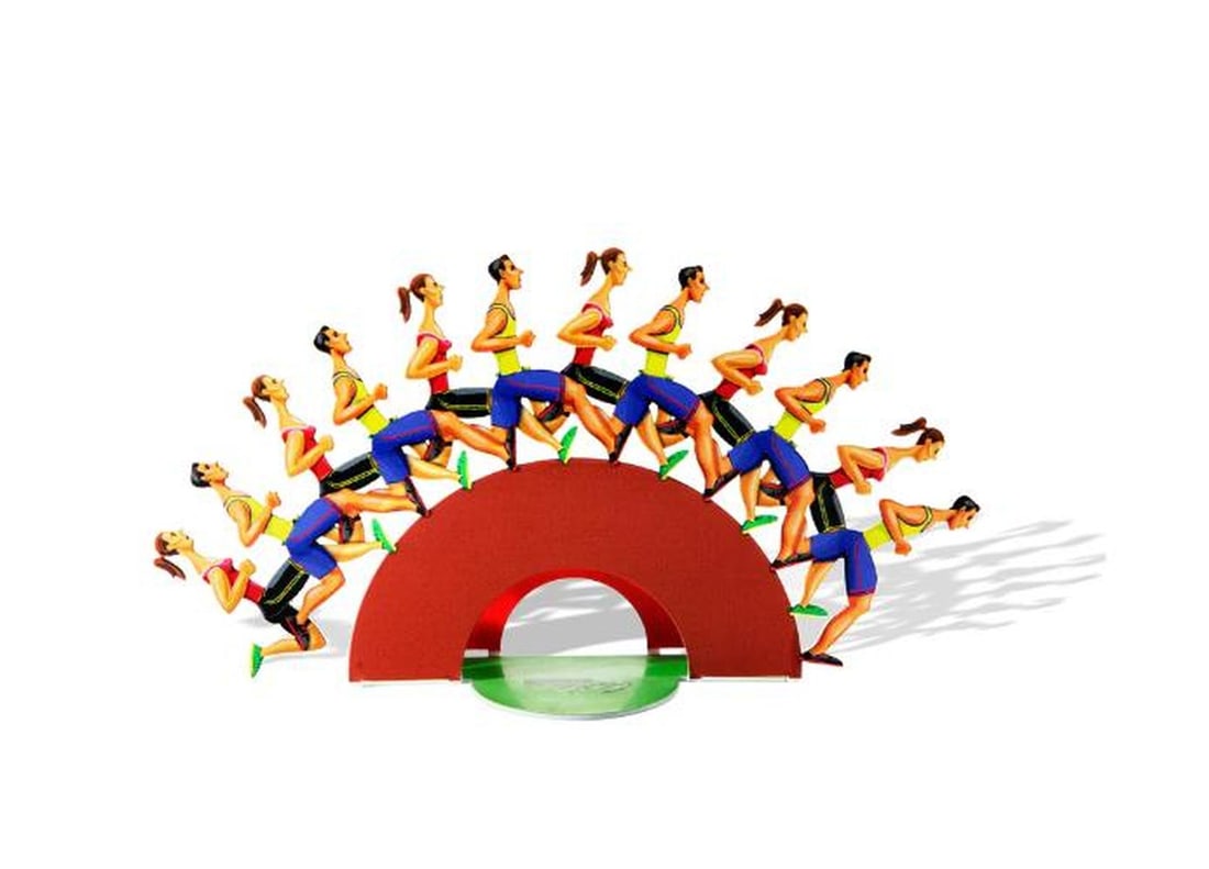 David Gerstein- Mixed Media on Laser Cut Steel "RUN FOR YOUR FREEDOM": Artist: David Gerstein. Medium: Mixed Media on Laser Cut Steel. Title: RUN FOR YOUR FREEDOM. Size: 8.7" x 15". Signature: Signed. Certificate of Authenticity: Is included. Reference#: 61409.