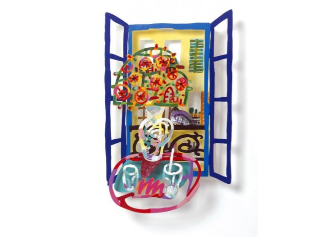 David Gerstein- Mixed Media Cutout Aluminum "French Window": Artist: David Gerstein. Medium: Mixed Media Cutout Aluminum. Title: French Window. Size: 18" x 28". Signature: Signed and numbered. Certificate of Authenticity: Is included. Additional: Series: 150. R