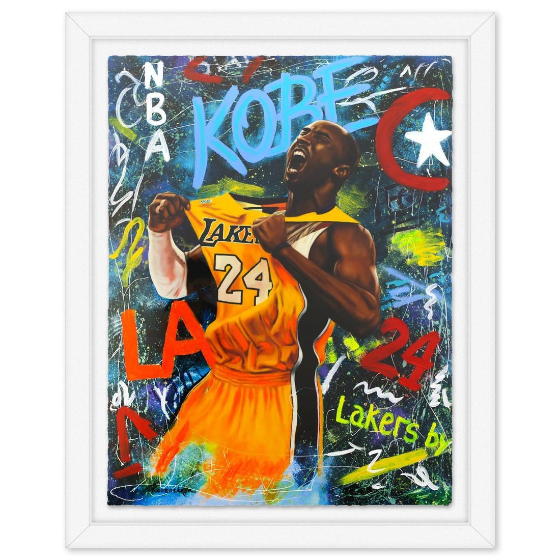Nastya Rovenskaya- Original Mixed Media on Deckle Edge Paper "Kobe Bryant" (1 of 2)