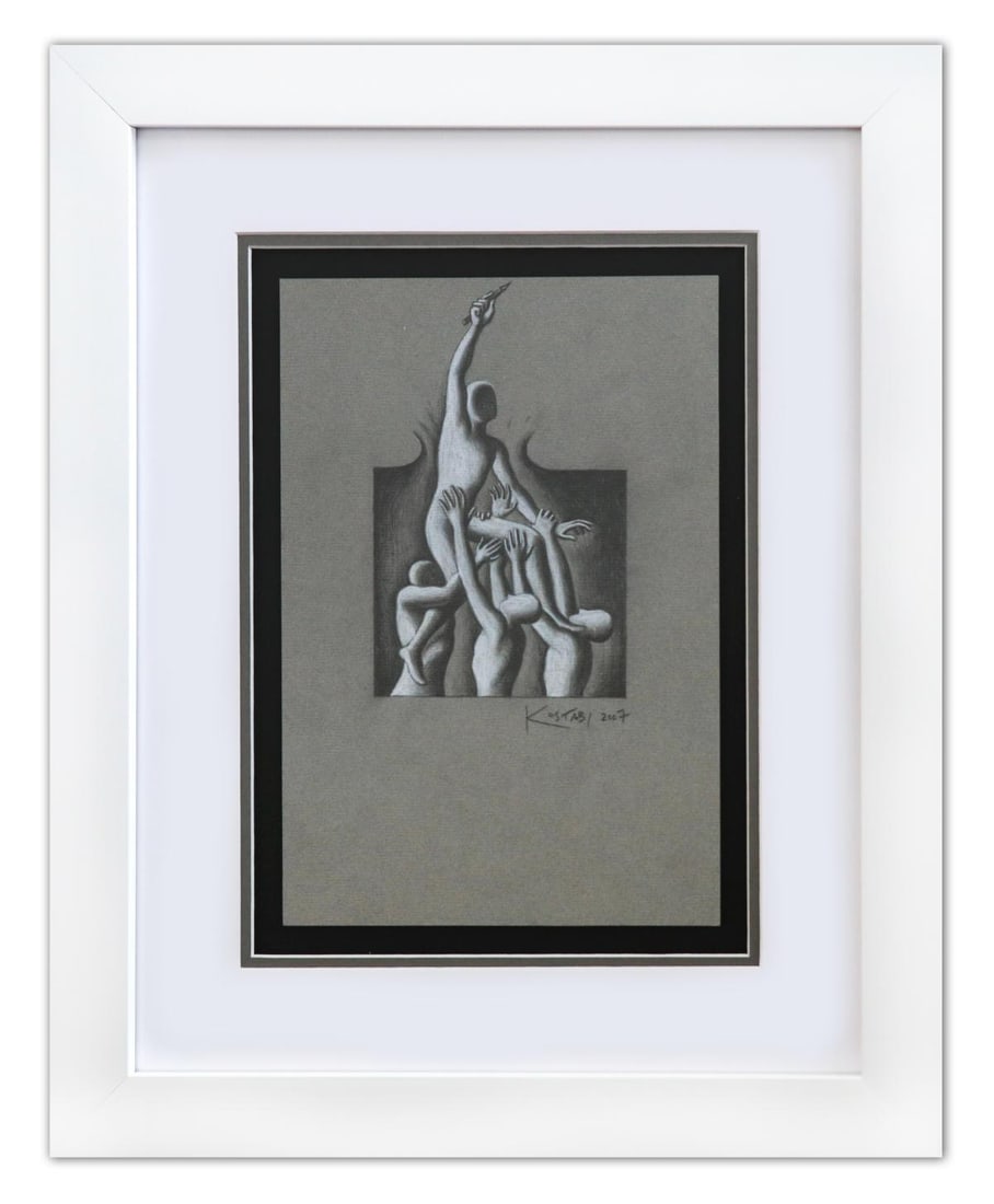 Mark Kostabi- Original Drawing on Paper "Out of the Box" (1 of 3)