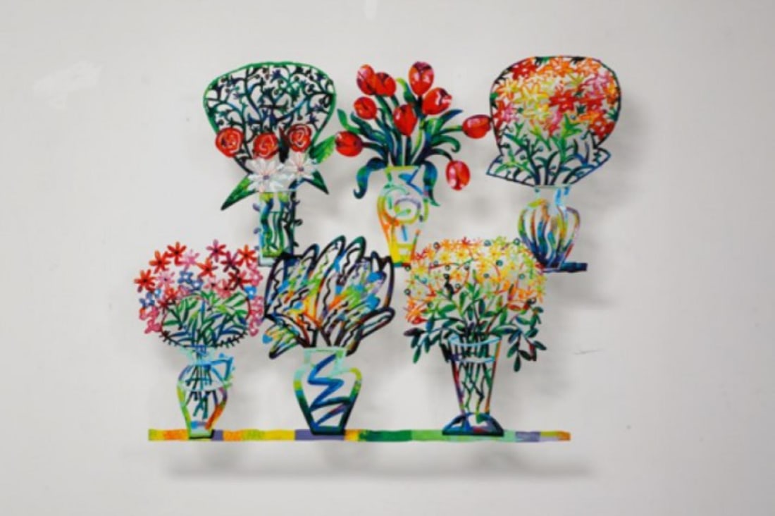 David Gerstein- Mixed Media Cutout Aluminum "Flower shop B": Artist: David Gerstein. Medium: Mixed Media Cutout Aluminum. Title: Flower shop B. Size: 44" x 35". Signature: Signed and numbered. Certificate of Authenticity: Is included. Additional: Limited editio