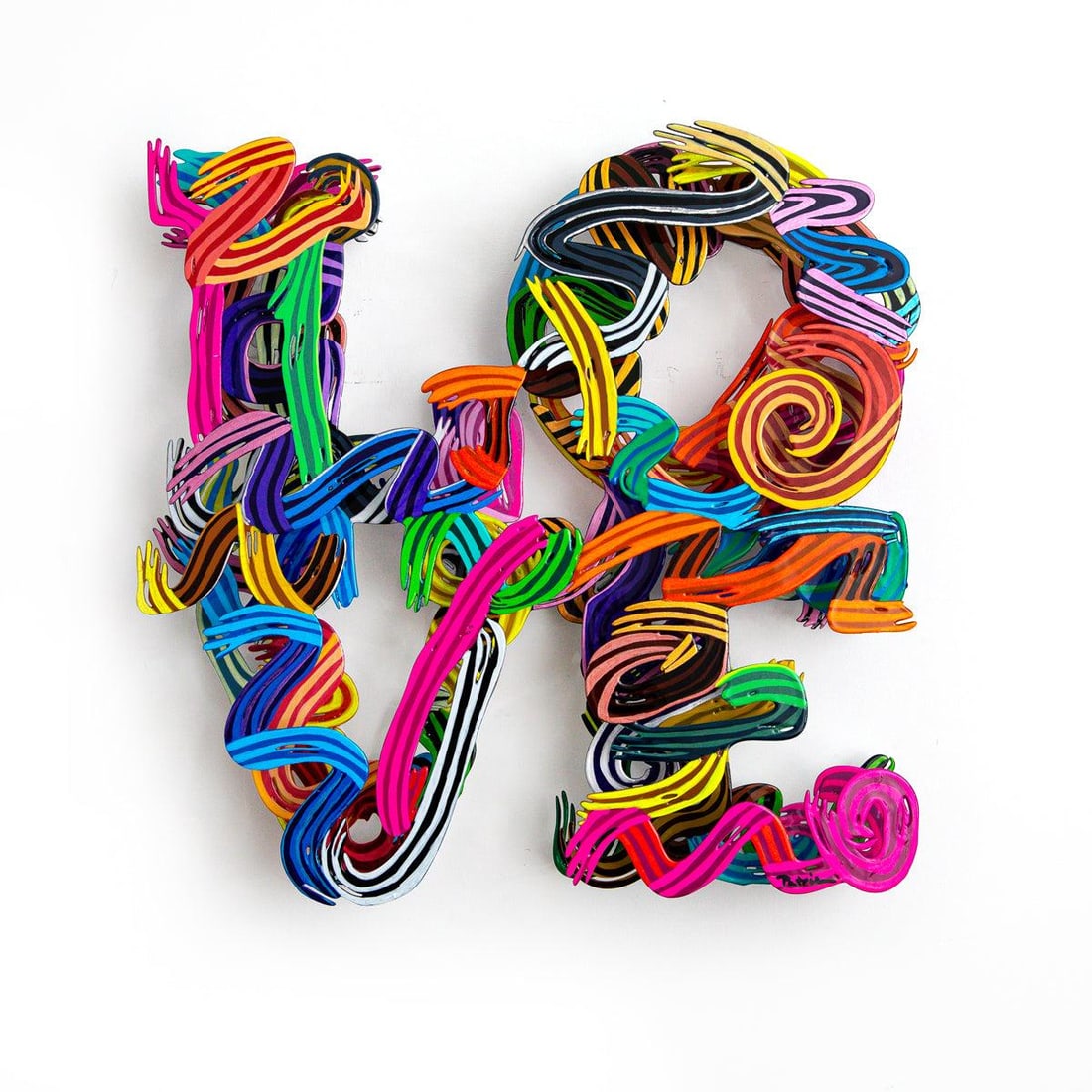 Patricia Govezensky- Original Painting on Cutout Steel "Contemporary Love (Mini Series)": Artist: Patricia Govezensky. Medium: Original Painting on Cutout Steel. Title: Contemporary Love (Mini Series). Size: 17" x 17". Signature: Hand signed by the artist. Certificate of Authenticity: From