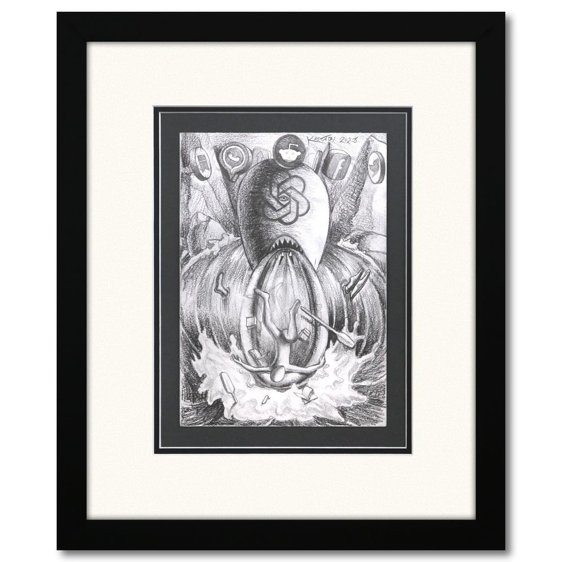 Mark Kostabi- Original Drawing on Paper "Social Distortion" (1 of 3)