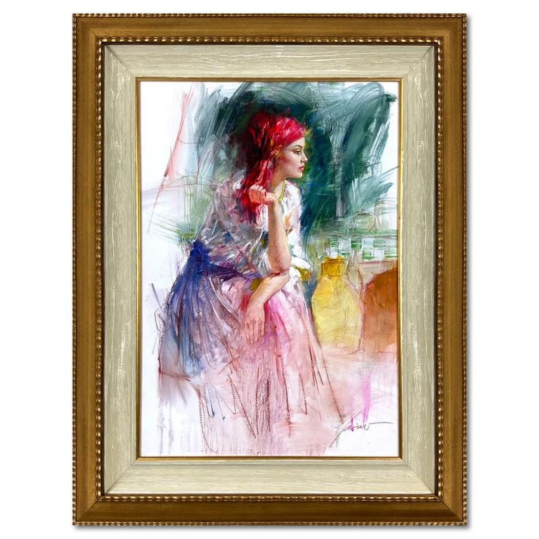 Pino (1939-2010), "Lost in Thought" Framed Original Oil Painting on Board, Hand Signed with Letter (1 of 2)