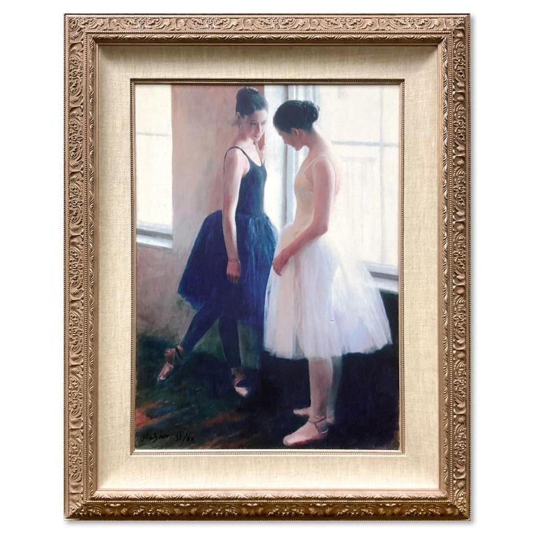 Wu Jian, "Two Ballerinas" Framed Limited Edition on Canvas, Numbered 31/90 and Hand Signed with (1 of 2)