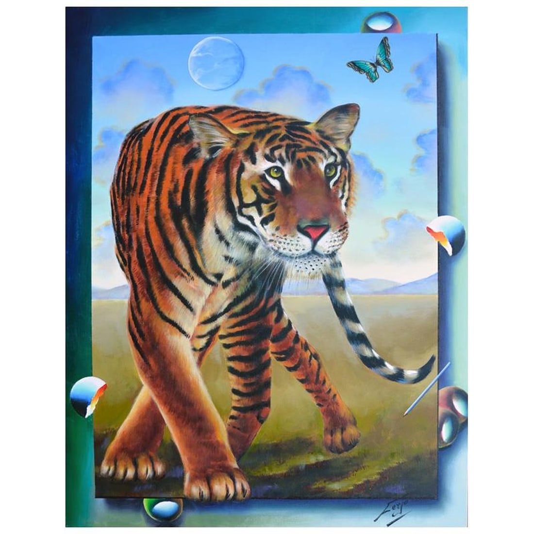 Ferjo, "Tiger" Original Painting on Canvas, Hand Signed with Letter of Authenticity.: Tiger is an original painting, oil on stretched canvas, by Ferjo. Hand signed by the artist, this piece comes with a letter of authenticity. Measures approx. 40" x 30" (image). Reference#: 62346.