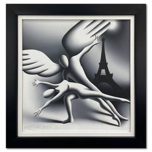 Mark Kostabi, "The Spirit" Framed Original Oil Painting on Canvas, Hand Signed with Letter of