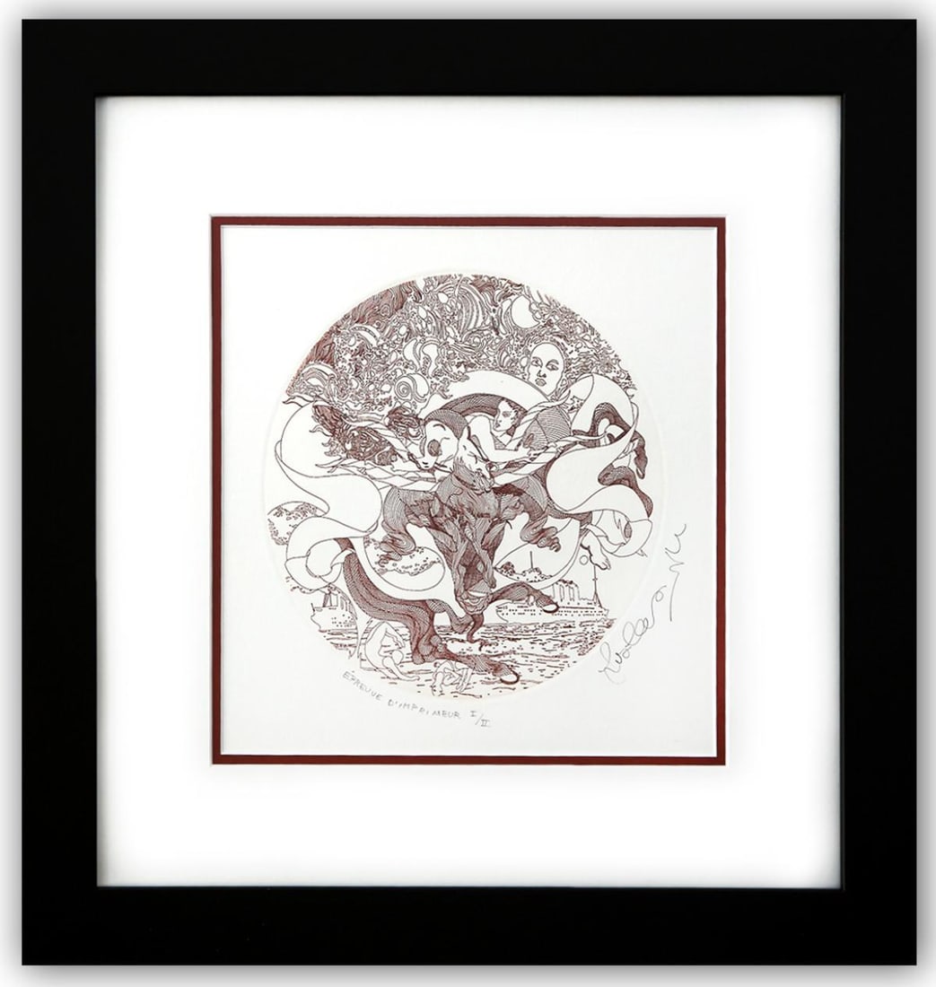 Guillaume Azoulay- Original Etching: Artist: Guillaume Azoulay. Medium: Original Etching. Size: 11" x 11". Measures approx. 20" x 20" (framed). Signature: Hand Signed and Numbered by the artist. Certificate of Authenticity: Is included.