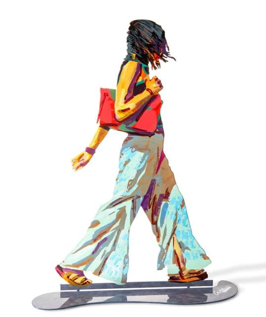 David Gerstein- Mixed Media on Laser Cut Steel "ELEGANT WALKER": Artist: David Gerstein. Medium: Mixed Media on Laser Cut Steel. Title: ELEGANT WALKER. Size: 16.3" x 12.6". Signature: Signed. Certificate of Authenticity: Is included. Reference#: 61410.