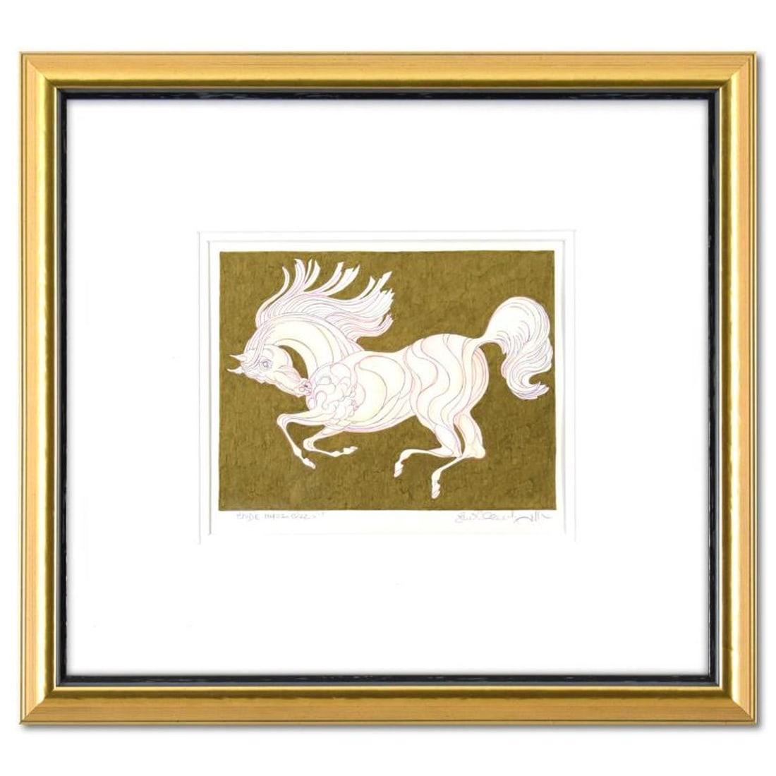Guillaume Azoulay, "Etude MMOZ" Framed Original Hand Colored Drawing with Hand Laid Gold Leaf, Hand (1 of 2)