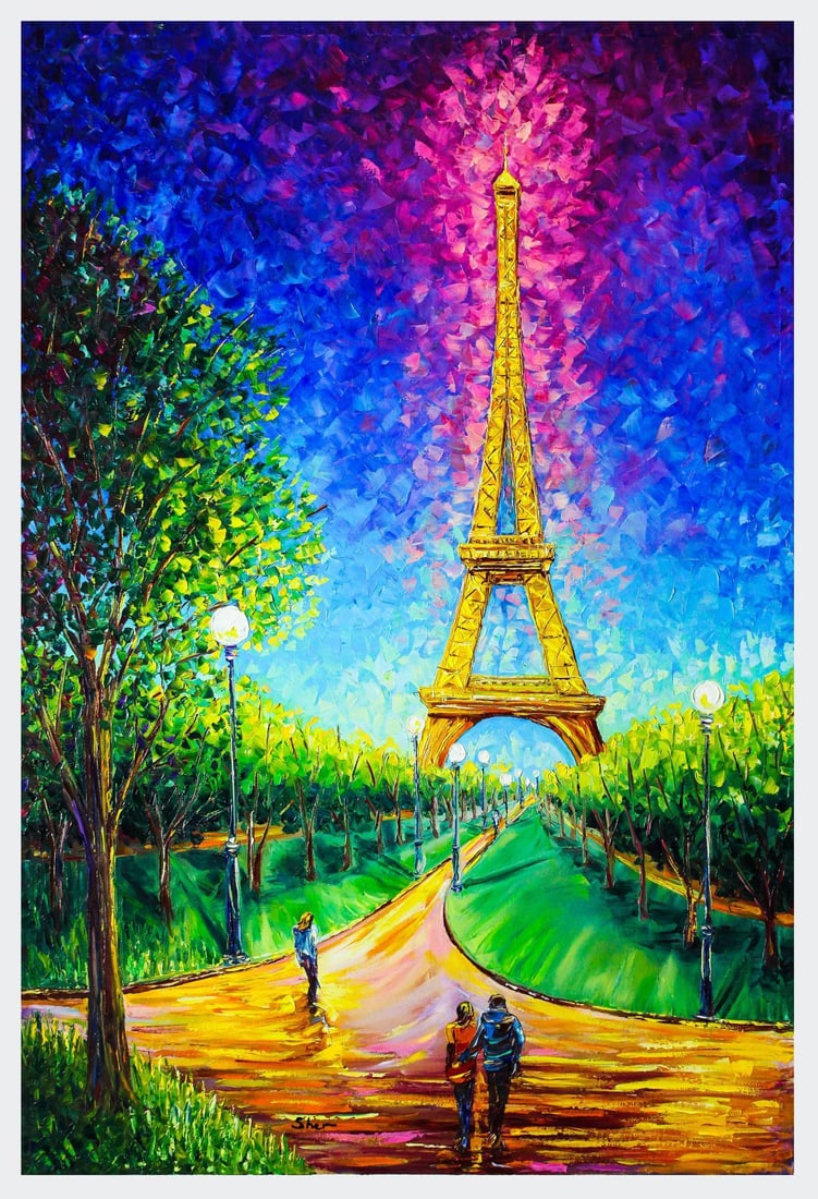 Svyatoslav Shyrochuk- Original Oil on Canvas "Eiffel Tower at Night" (1 of 2)