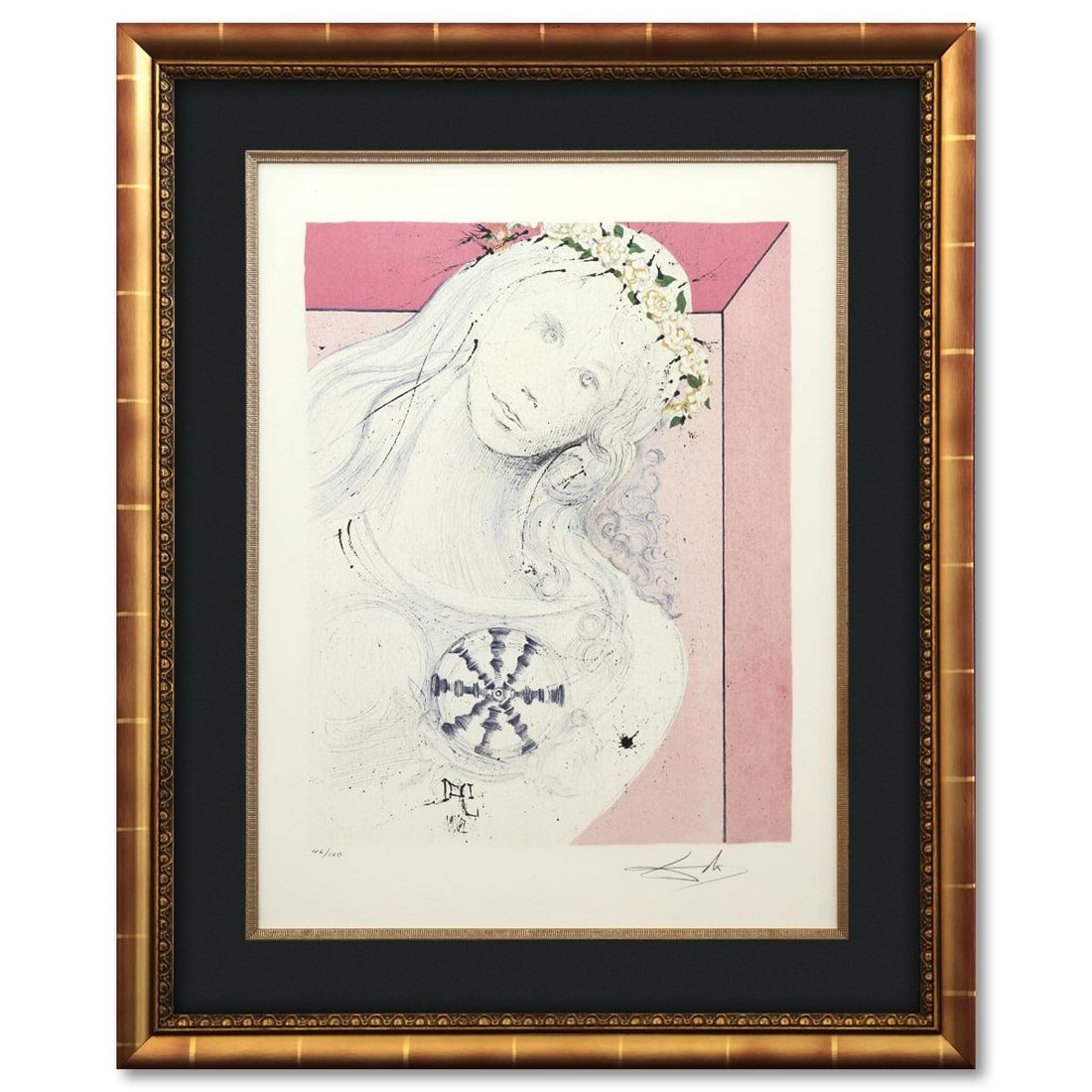 Salvador Dali- Original Lithograph "Cesise Receives Germeuil’s Letter": Artist: Salvador Dali. Medium: Original Lithograph. Title: Cesise Receives Germeuil’s Letter. Size: 25" x 19". Measures approx. 24" x 28" (framed). Signature: Hand signed and numbered. Certificate o