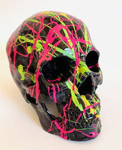 E.M. ZAX- Original one of a kind hand-painted sculpture "Skull": Artist: E.M. ZAX. Medium: Original one of a kind hand-painted sculpture. Title: Skull. Size: 5" x 6". Signature: Hand Signed. Certificate of Authenticity: Is included. Reference#: 36336.