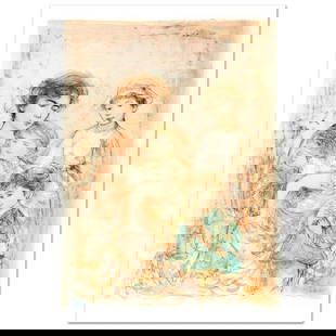 Lotte and Her Children Limited Edition Lithograph (27" x 37.5") by Edna Hibel (1917-2014), Numbered: Lotte and Her Children is a limited edition lithograph on paper, numbered and hand signed by Edna Hibel (1917-2014). Includes Certificate of Authenticity! Measures approx. 30" x 42" (with border),