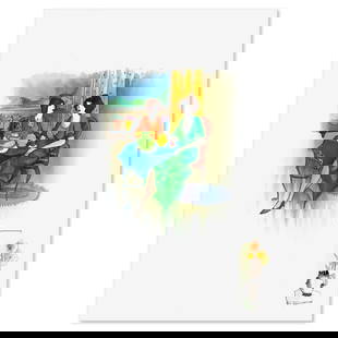 Itzchak Tarkay (1935-2012), Original Watercolor Painting on Paper, Hand Signed with Letter of: This is an original watercolor painting on paper by Itzchak Tarkay (1935-2012), hand signed by the artist. Includes Letter of Authenticity. Measures approx. 22" x 30" (image). There is very light and