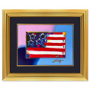 Peter Max, "Flag" Framed One-of-a-Kind Acrylic Mixed Media, Hand Signed with Registration Number