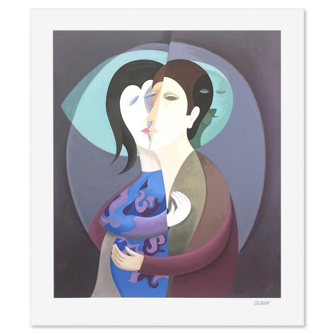 Phillipe Marchand, "The Kiss" Limited Edition Printer's Proof, Numbered and Hand Signed with Letter: The Kiss is a limited edition printer's proof on paper by Phillipe Marchand, numbered and hand signed by the artist. Includes Letter of Authenticity. Measures approx. 35.5" x 30" (border), 30" x 25" (