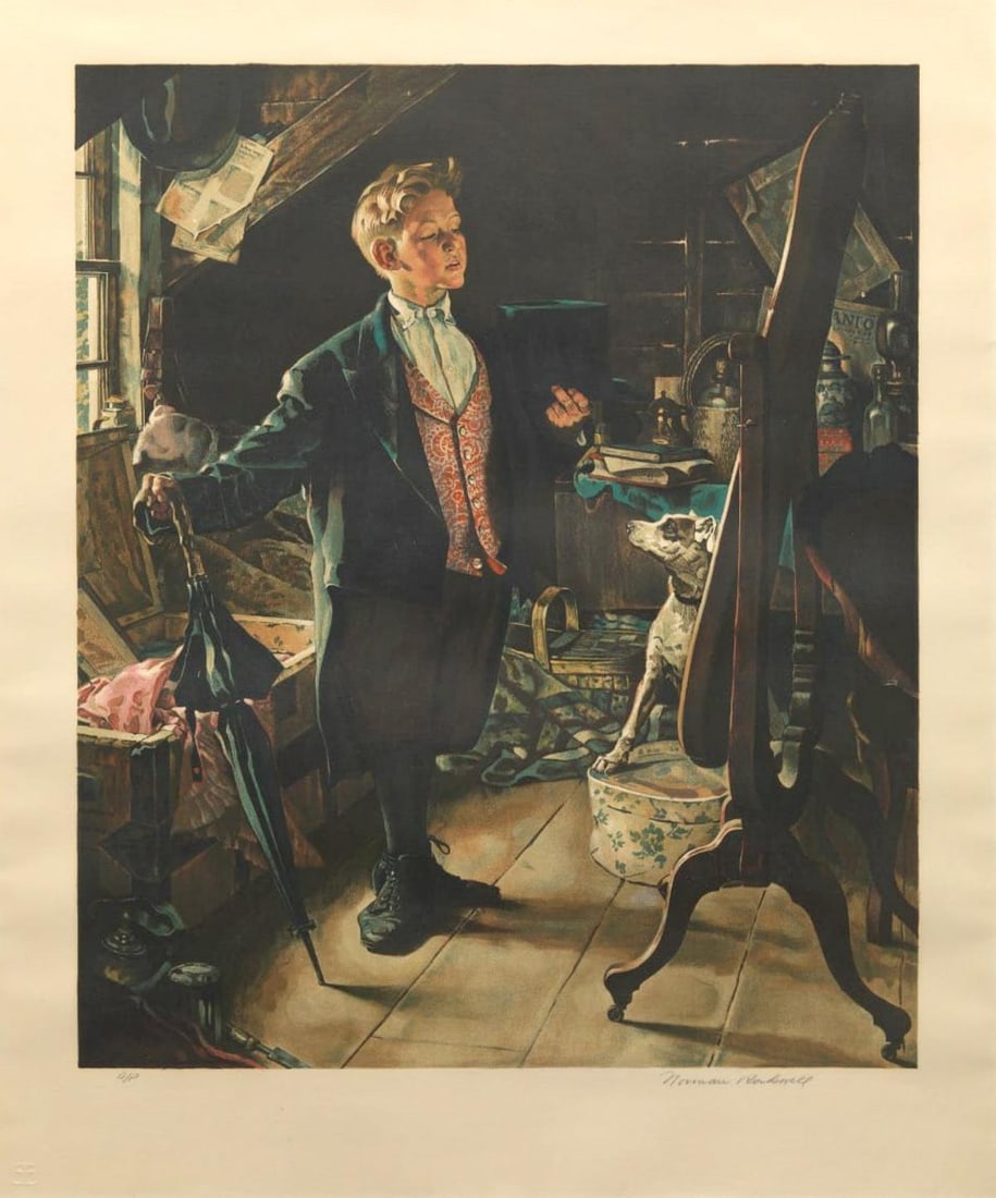 Norman Rockwell Lithogrtaph On Paper "top Hat" Auction