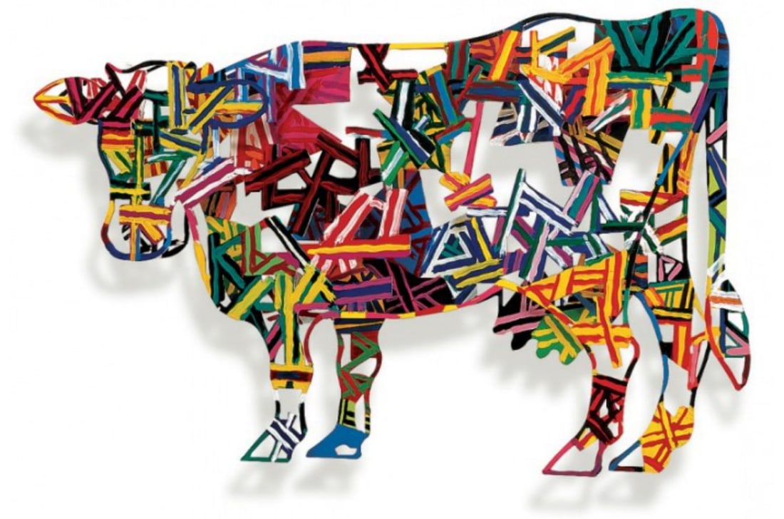 David Gerstein- Mixed Media Cutout Aluminum "CONSTRUCTIVE COW": Artist: David Gerstein. Medium: Mixed Media Cutout Aluminum. Title: CONSTRUCTIVE COW. Size: 41" x 28". Signature: Signed and numbered. Certificate of Authenticity: Is included. Additional: Series: 295